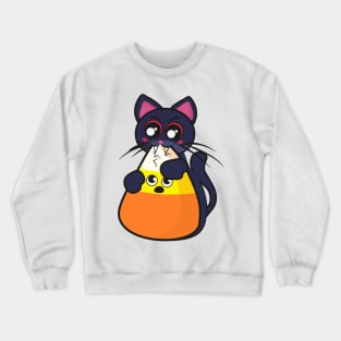 Cute vampire cat eating a candy corn Crewneck Sweatshirt